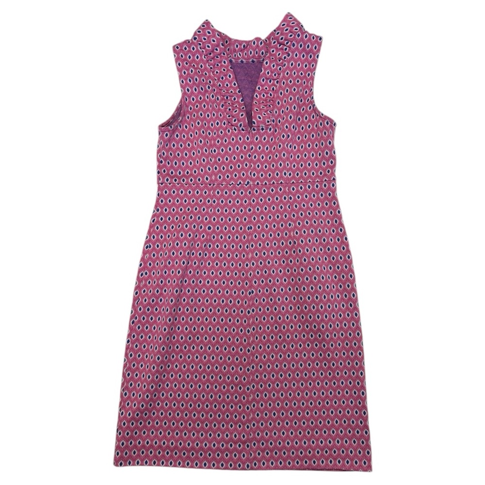 Tyler Boe Ella Diamond Print Sleeveless Dress Ruffle Back Pink Blue Sz XS - Picture 2 of 9